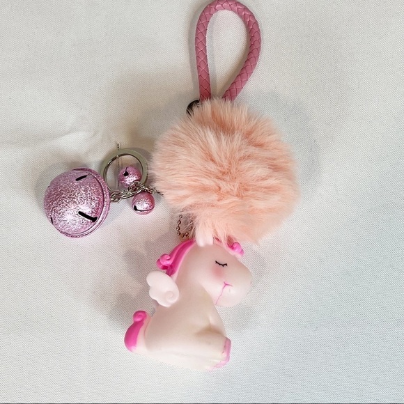 Pink Unicorn Bell and Puff Cute Bracelet Key Chain - Picture 1 of 4